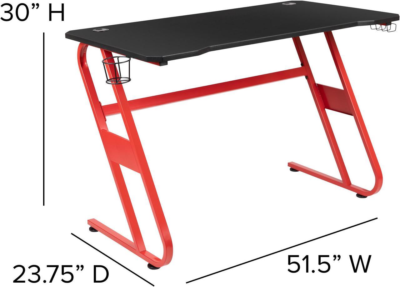 Alt view image 7 of 20 - Red Gaming Desk and Black Reclining Gaming Chair Set with Cup Holder and Headphone Hook
