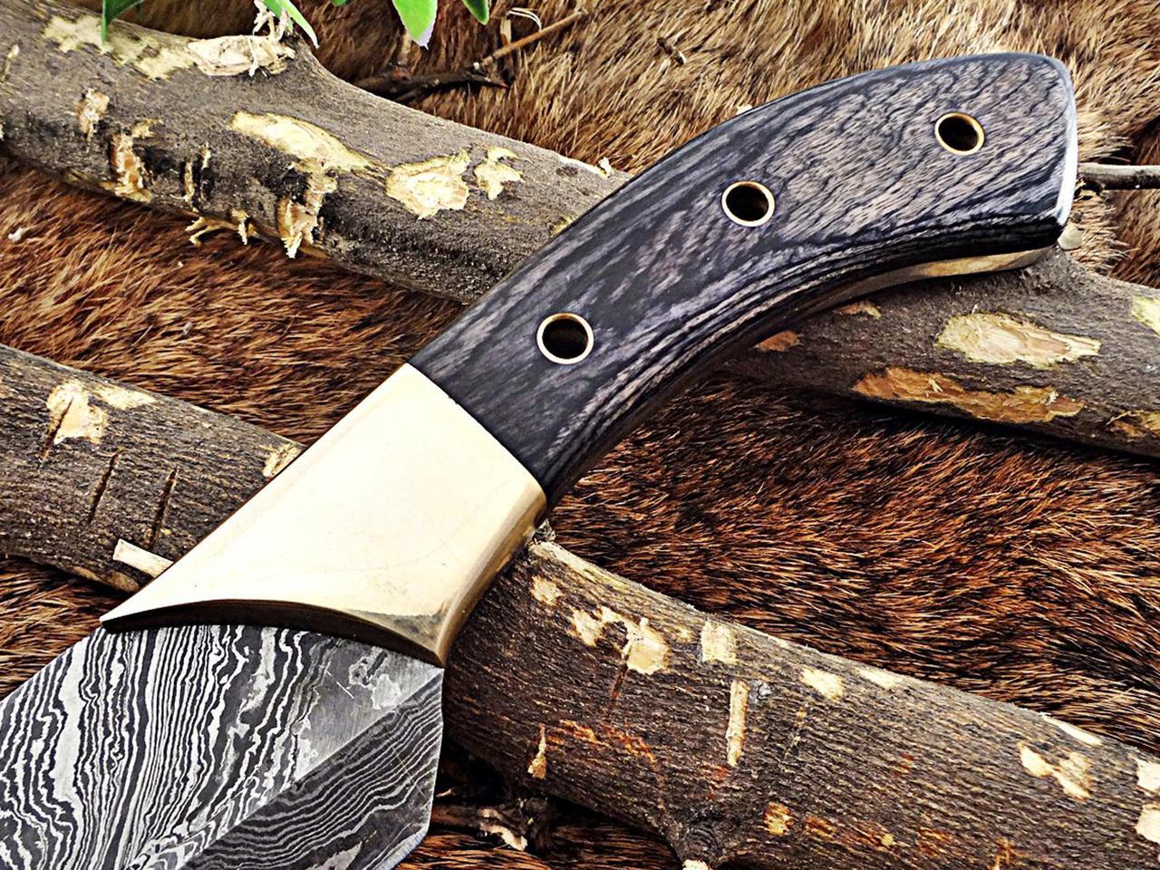 Alt view image 3 of 6 - 13.5 Inches long custom made Damascus steel slicer kitchen chef Knife 8" full tang blade Black Dollar Wood scale with brass bolster