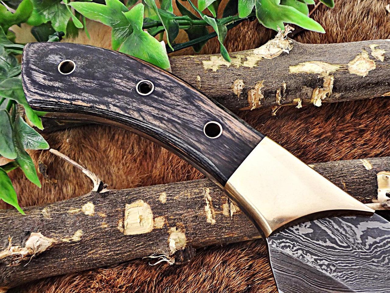 Alt view image 6 of 6 - 13.5 Inches long custom made Damascus steel slicer kitchen chef Knife 8" full tang blade Black Dollar Wood scale with brass bolster