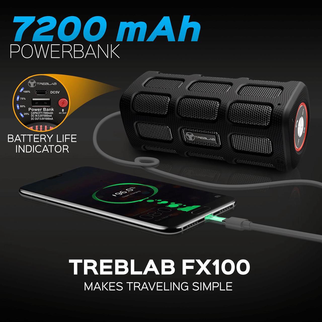 Alt view image 4 of 7 - TREBLAB FX100 Waterproof Rugged Portable Bluetooth Speaker - Shockproof, for Outdoors in All Weather, Loud, FM Mode, Portable Wireless Speaker for Travel, Golf Cart, Bike (Renewed)