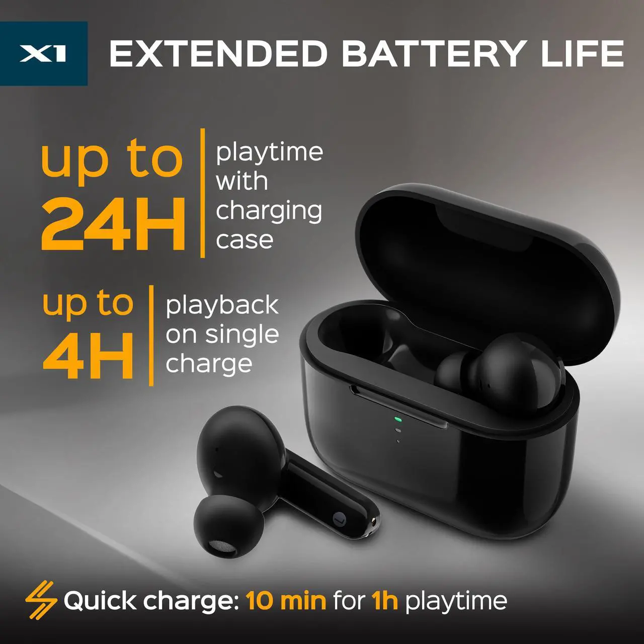 Alt view image 3 of 7 - TREBLAB X1 - True Wireless Earbuds, IPX4 Waterproof Bluetooth Earbuds with Touch Control, Voice Assistant, Transparency Mode, and Gaming Mode, Up to 24 Hour Playtime, Includes Charging Case, Black