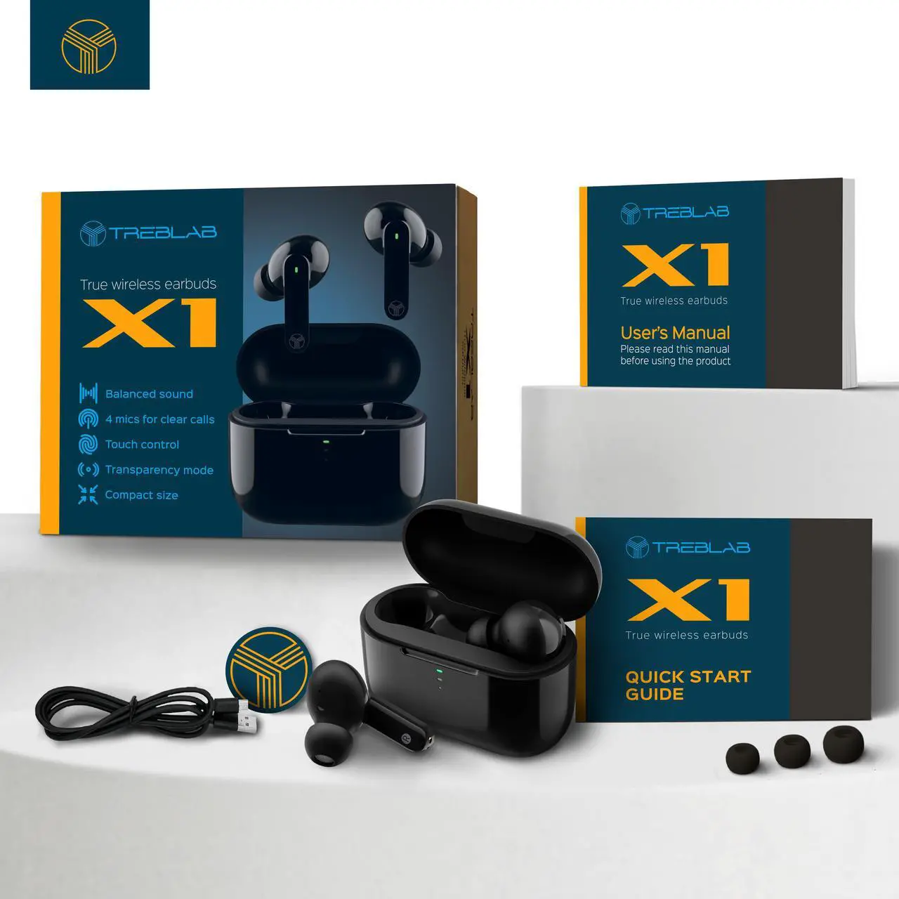 Alt view image 7 of 7 - TREBLAB X1 - True Wireless Earbuds, IPX4 Waterproof Bluetooth Earbuds with Touch Control, Voice Assistant, Transparency Mode, and Gaming Mode, Up to 24 Hour Playtime, Includes Charging Case, Black