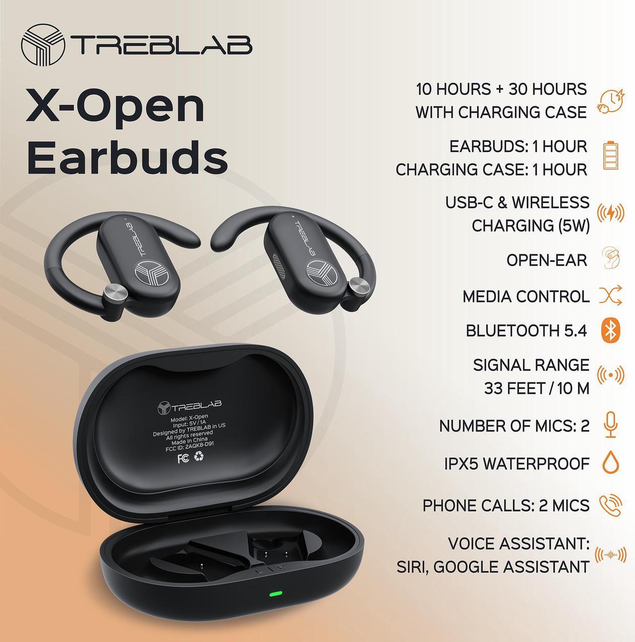 Alt view image 4 of 7 - TREBLAB X-Open - True Open Ear Wireless Earbuds, Lightweight Comfort, Behind-Ear Fit, Immersive Sound, Dual Mic for Calls, 40H Playtime, Bluetooth Headphones Open Ear for Sports, Workout, Running