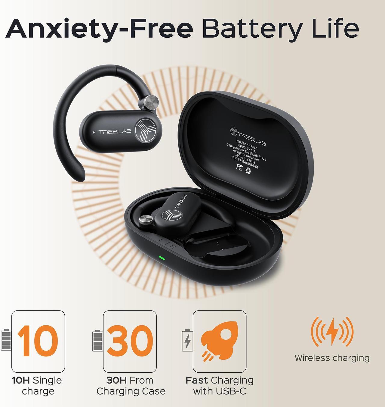Alt view image 6 of 7 - TREBLAB X-Open - True Open Ear Wireless Earbuds, Lightweight Comfort, Behind-Ear Fit, Immersive Sound, Dual Mic for Calls, 40H Playtime, Bluetooth Headphones Open Ear for Sports, Workout, Running