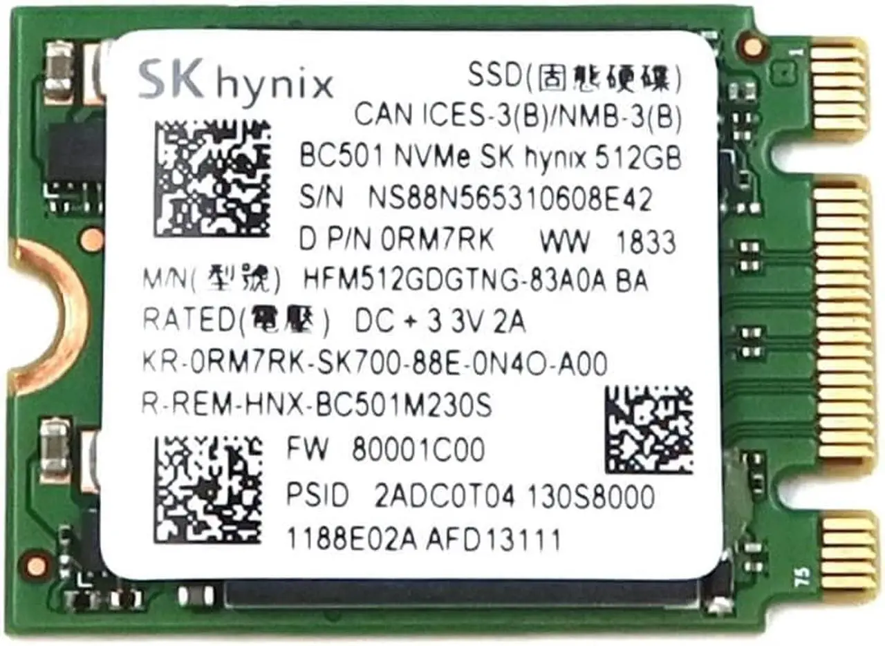 Main image of HFM512GDGTNG SK Hynix BC501 512GB M.2 2230 Nvme Pcie GEN3 X2 SSD RM7RK 0RM7RK M.2 SSD / Solid State Drive