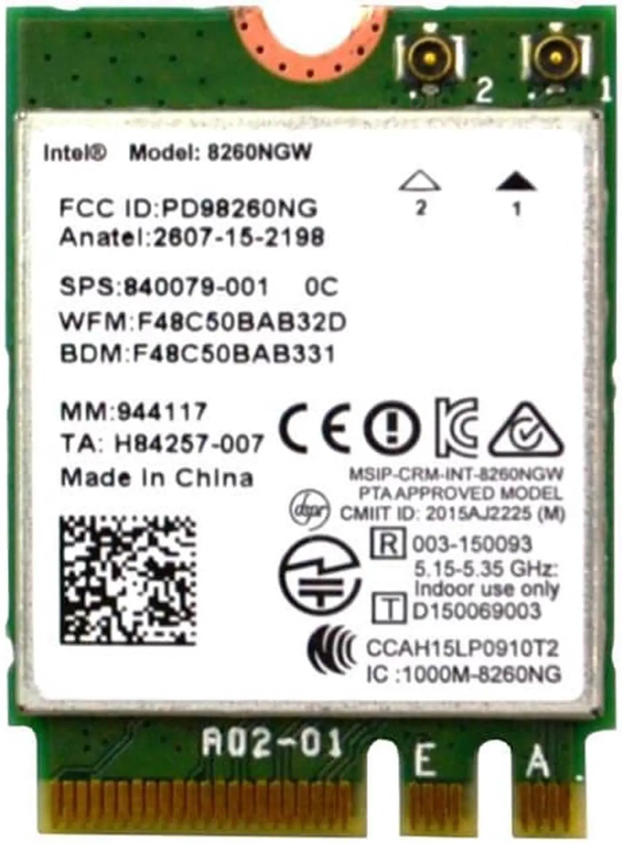 Main image of 8260NGW Intel Dual Band WIRELESS-AC 8260 M.2 2230 PCI-E Wlan Wifi Card 00JT480 Laptop Wireless Cards - Wifi - OEM