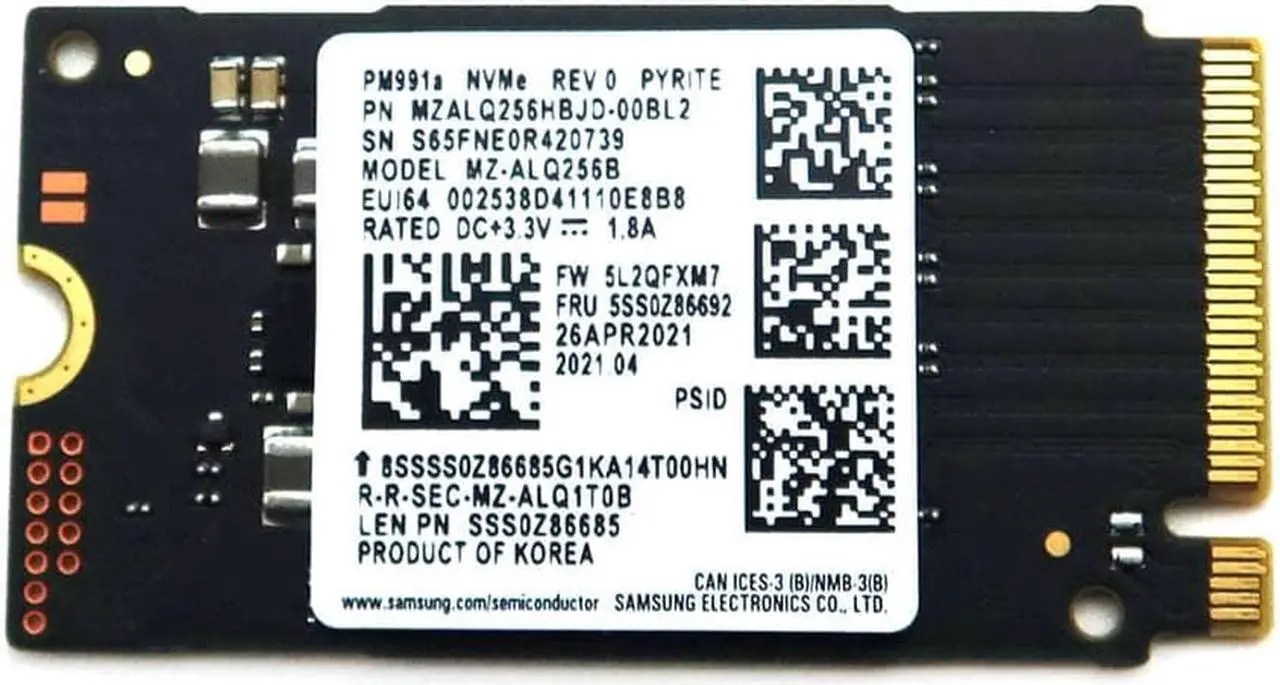 MZ-ALQ256B Samsung PM991A 256GB M.2 2242 Nvme SSD SSS0Z86685 ...