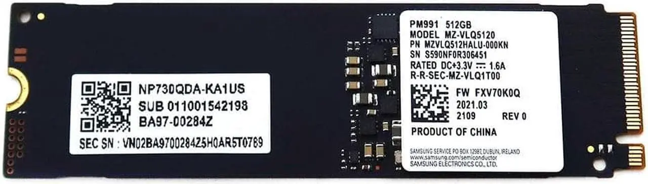MZ-VLQ5120 Samsung PM991 512GB M.2 2280 Nvme Pcie GEN3 X4 SSD ...