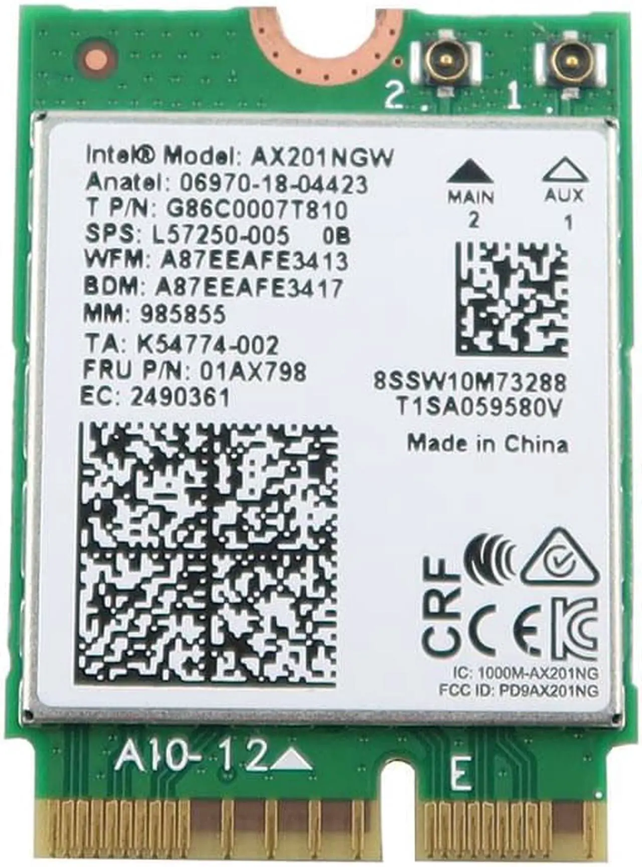 Main image of AX201NGW Intel M.2 2230 CNVIO2 Wifi 6 802.11AX Bluetooth 5.2 Card G86C0007T810 Laptop Wireless Cards - Wifi - OEM