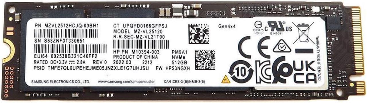 Main image of MZ-VL25120 Samsung PM9A1 512GB M.2 2280 Nvme SSD M10394-003 MZVL2512HCJQ-00BH1 M.2 SSD / Solid State Drive