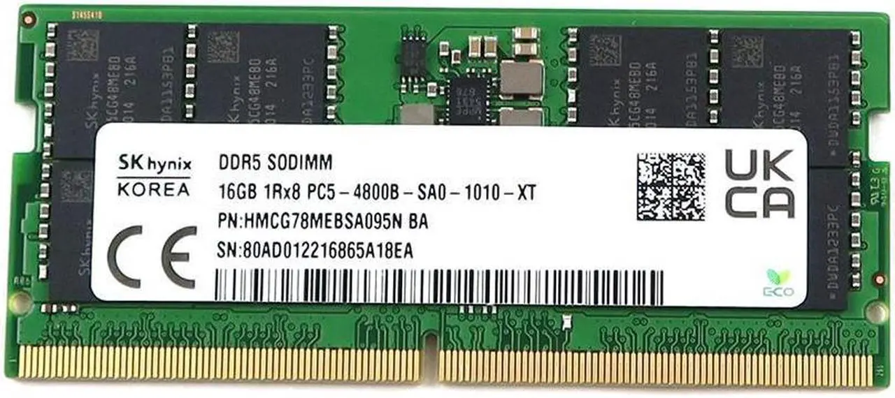 Main image of HMCG78MEBSA095N SK Hynix 16GB DDR5 PC5-38400 4800MHZ 262-PIN Sodimm Memory BA Laptop Memory - OEM