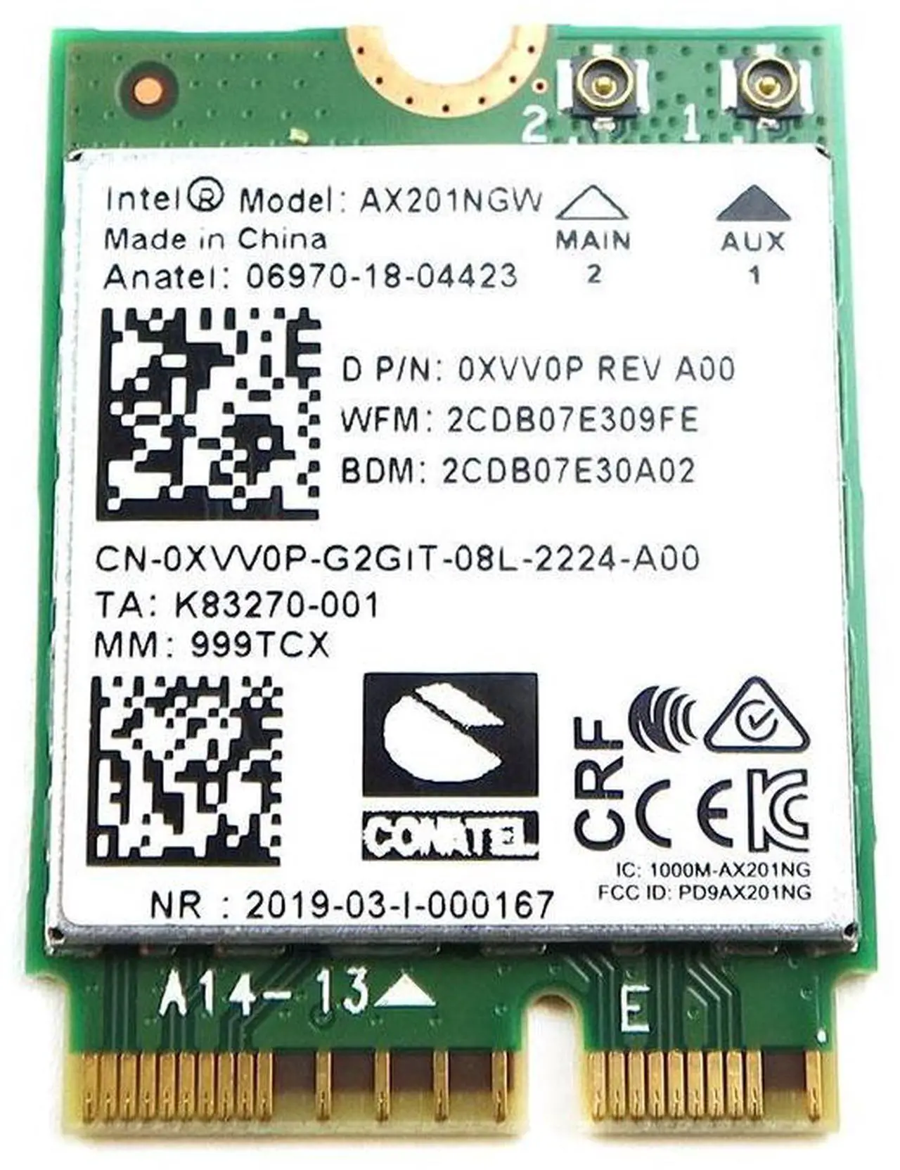 Main image of XVV0P_UA 0XVV0P Intel WI-FI 6 AX201 M.2 2230 CNVIO2 802.11AX Wlan Bluetooth 5.2 Wifi Card XVV0P Laptop Wireless Cards - Wifi