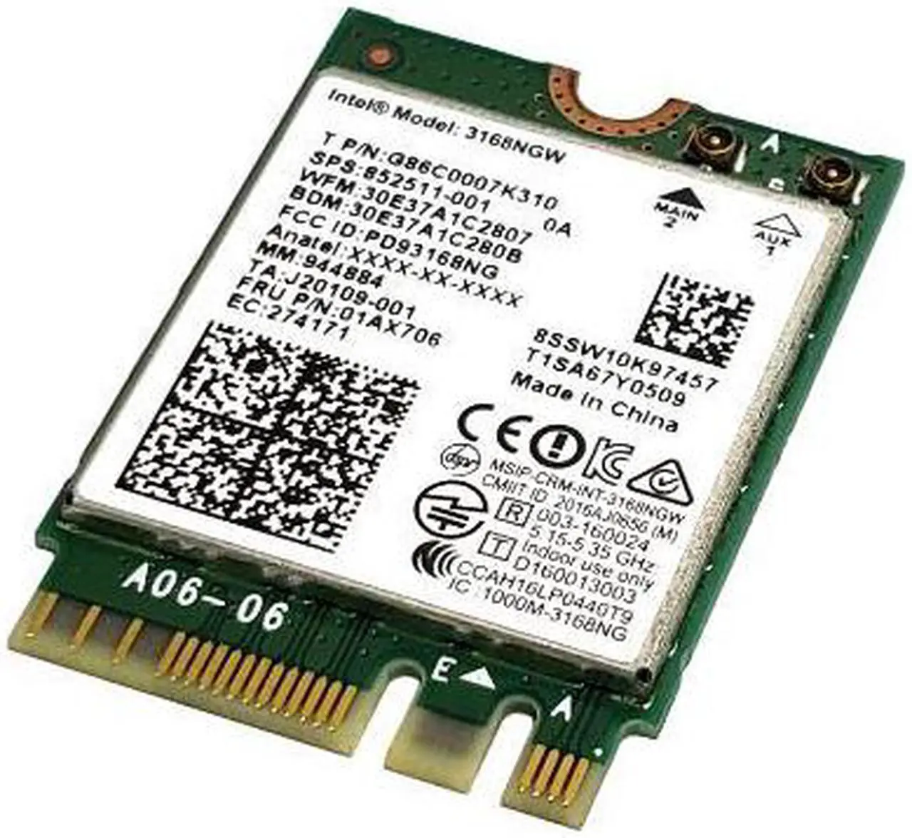 Main image of 3168NGW Intel Dual Band WIRELESS-AC 3168 Bluetooth 4.2 Wifi Card G86C0007K310 Laptop Wireless Cards - Wifi