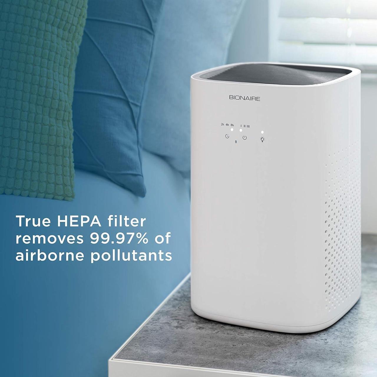 Alt view image 3 of 12 - Bionaire True HEPA 360° Air Purifier for Medium Rooms, Air Filter for Allergens, Pets, and Dust with Quiet Setting and Night Light, 3 Speeds, White