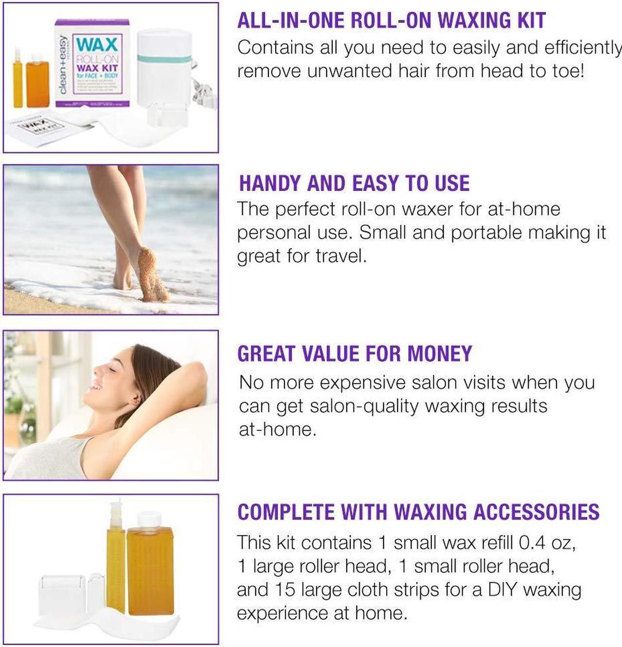 Alt view image 6 of 6 - Clean + Easy Personal Roll-On Waxer Kit Set Easy Hair Removal At Home Waxing Machine Device (120V)