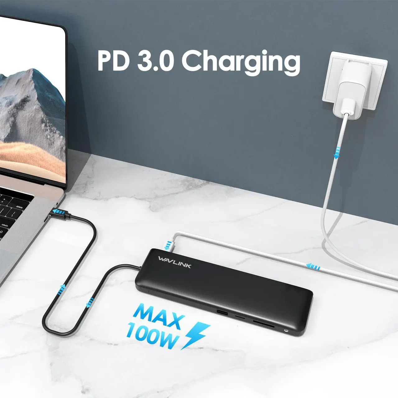 Alt view image 5 of 7 - Wavlink USB C Triple Display 4K 12 in 1 MST USB C Docking Station, Type C Systems (DP & HDMI &VGA, USB 3.0&2.0 Ports, SD TF Card Reader, Gigabit Ethernet, Audio For for MacBook Pro & Windows