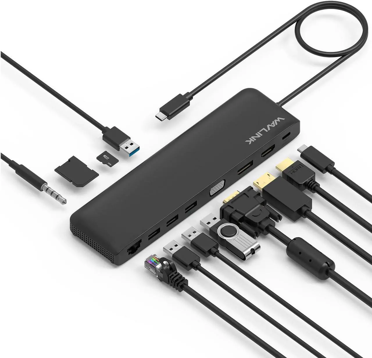 Main image of Wavlink USB C Triple Display 4K 12 in 1 MST USB C Docking Station, Type C Systems (DP & HDMI &VGA, USB 3.0&2.0 Ports, SD TF Card Reader, Gigabit Ethernet, Audio For for MacBook Pro & Windows