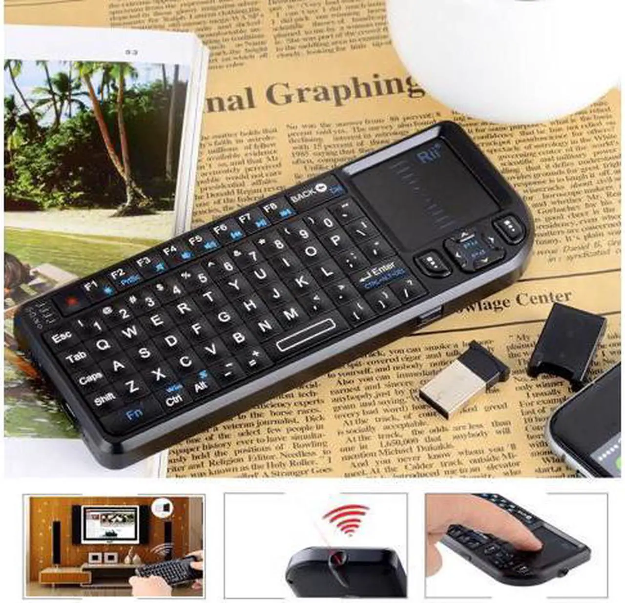 RT-MWK01 Mini Handheld Rechargeable 2.4GHz Wireless Keyboard with ...