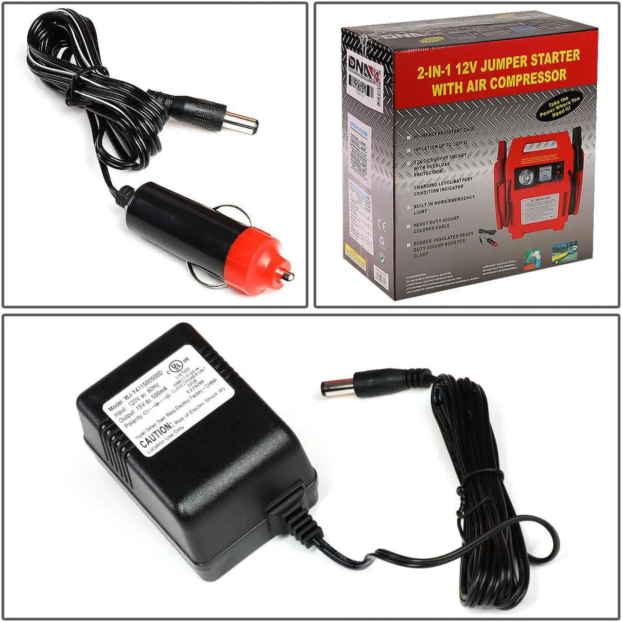 Alt view image 5 of 6 - DNA Motoring TOOLS-00129 DNA MOTORING 12V Bump Textured 300PSI Air Compressor Rechargeable Jump Starter Power Pack+Emergency Work Light