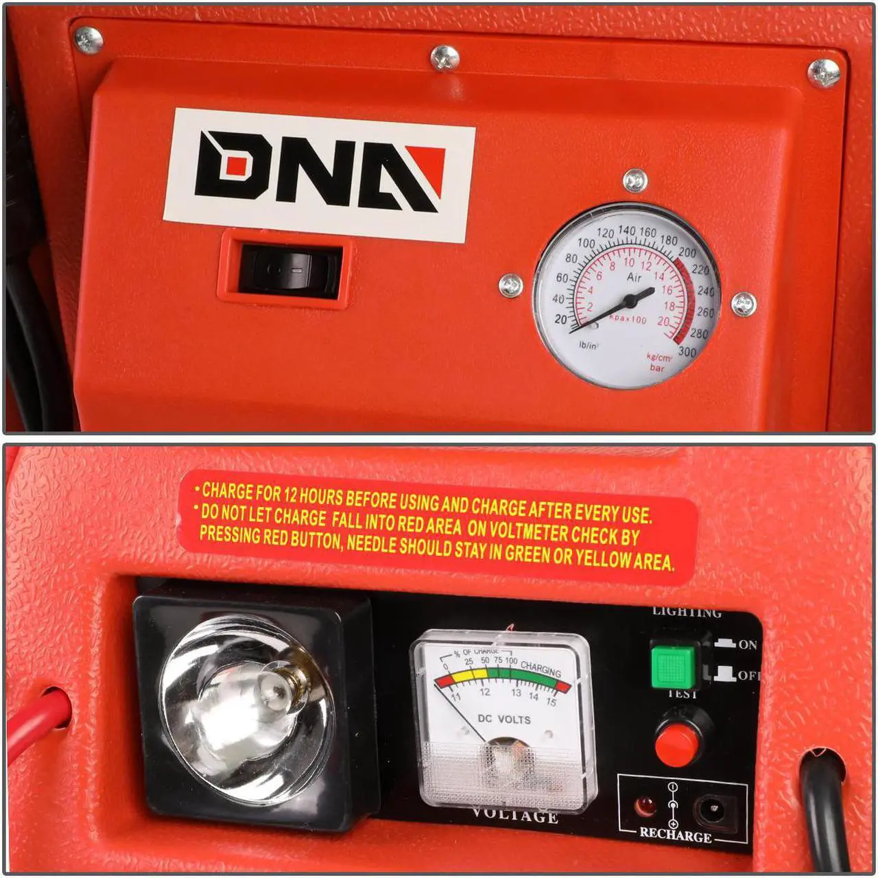 Alt view image 2 of 6 - DNA Motoring TOOLS-00129 DNA MOTORING 12V Bump Textured 300PSI Air Compressor Rechargeable Jump Starter Power Pack+Emergency Work Light
