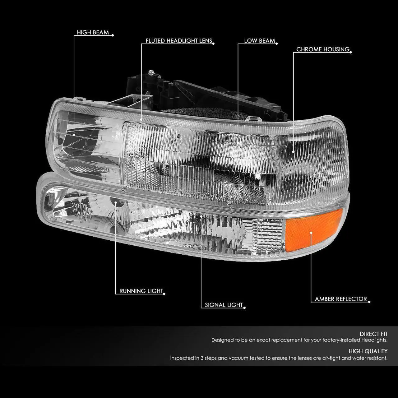 Alt view image 2 of 7 - DNA Motoring HL-OH-CS99-4P-OEM For 1999 to 2006 Chevy Silverado Suburban Tahoe 4Pcs Factory Style Headlights+Bumper Lights Set 00 01 02 03 04 05