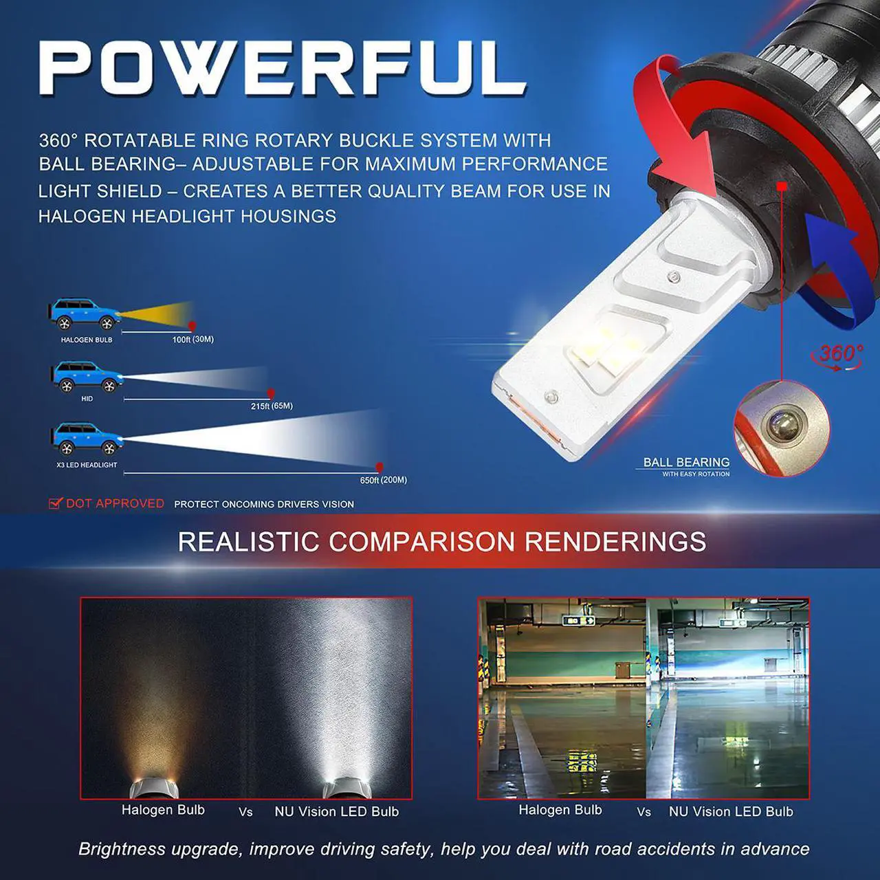 Alt view image 4 of 7 - NUVISION LIGHTING NVL-FOC-H13 NUVISION LIGHTING Pair H8 H9 H11 LED Headlight Bulbs 12000LM 70W Bright LED High/Low Beam Conversion Kit w/ Cooling Fan