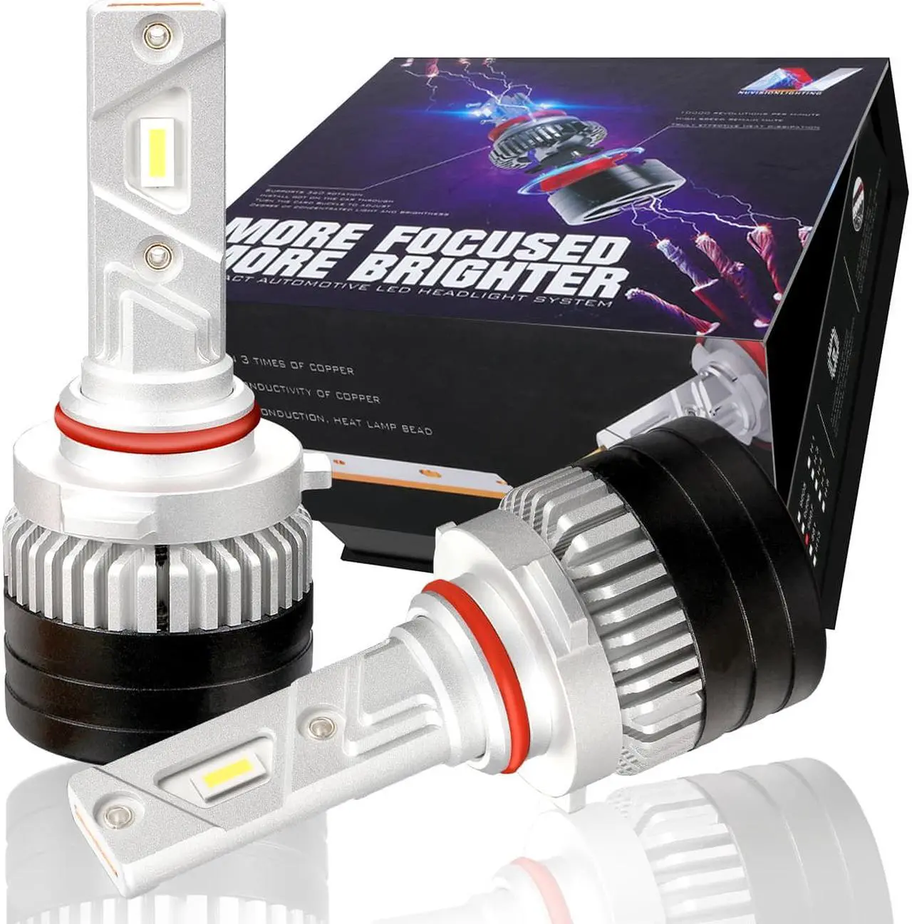Main image of NUVISION LIGHTING NVL-FOC-9005 NUVISION LIGHTING Pair 9005 HB3 H10 LED Headlight Bulbs 12000LM 70W Bright LED High/Low Beam Conversion Kit w/ Cooling Fan
