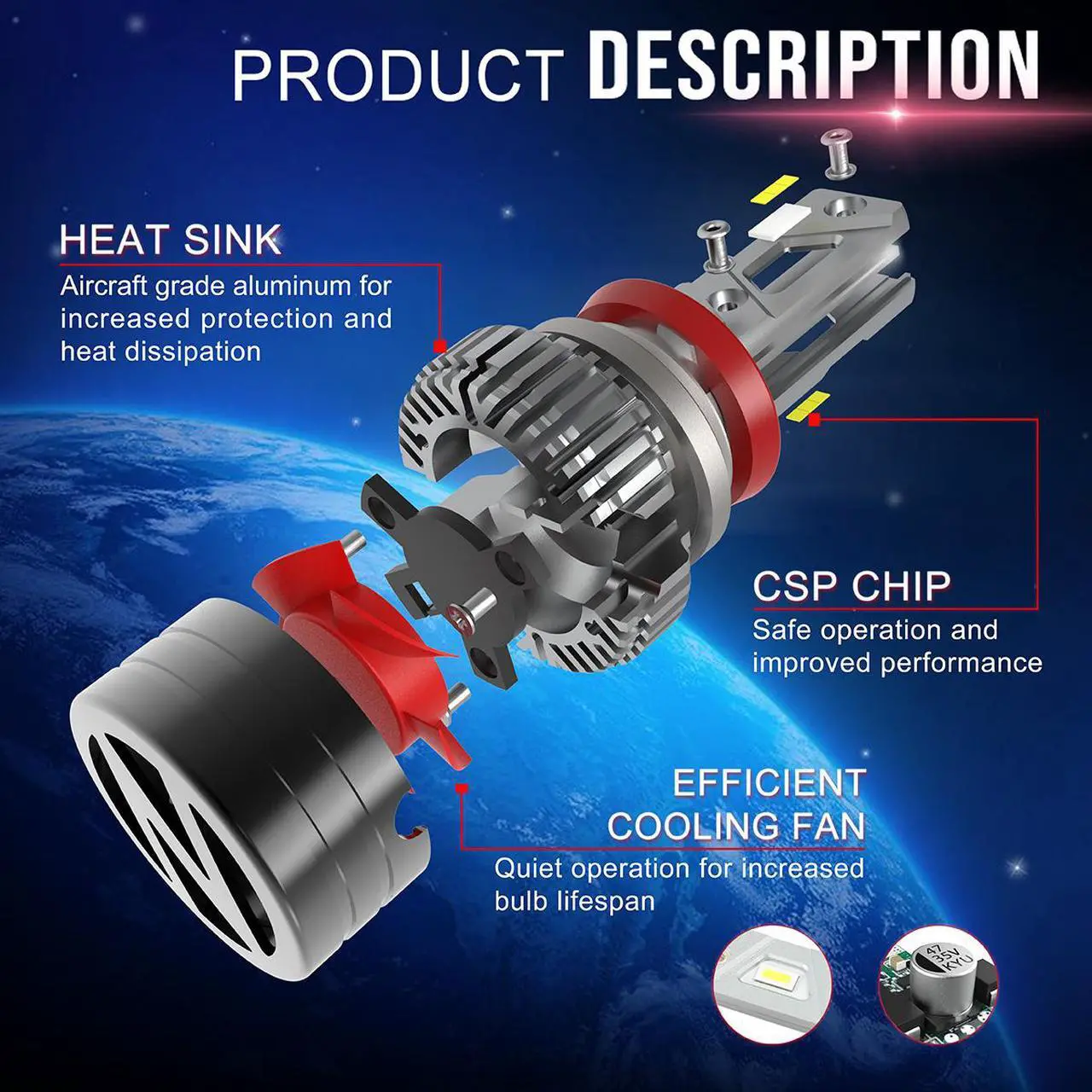 Alt view image 6 of 7 - NUVISION LIGHTING NVL-FOC-9007 NUVISION LIGHTING Pair 9007 HB5 LED Headlight Bulbs 12000LM 70W Bright LED High/Low Beam Conversion Kit w/ Cooling Fan