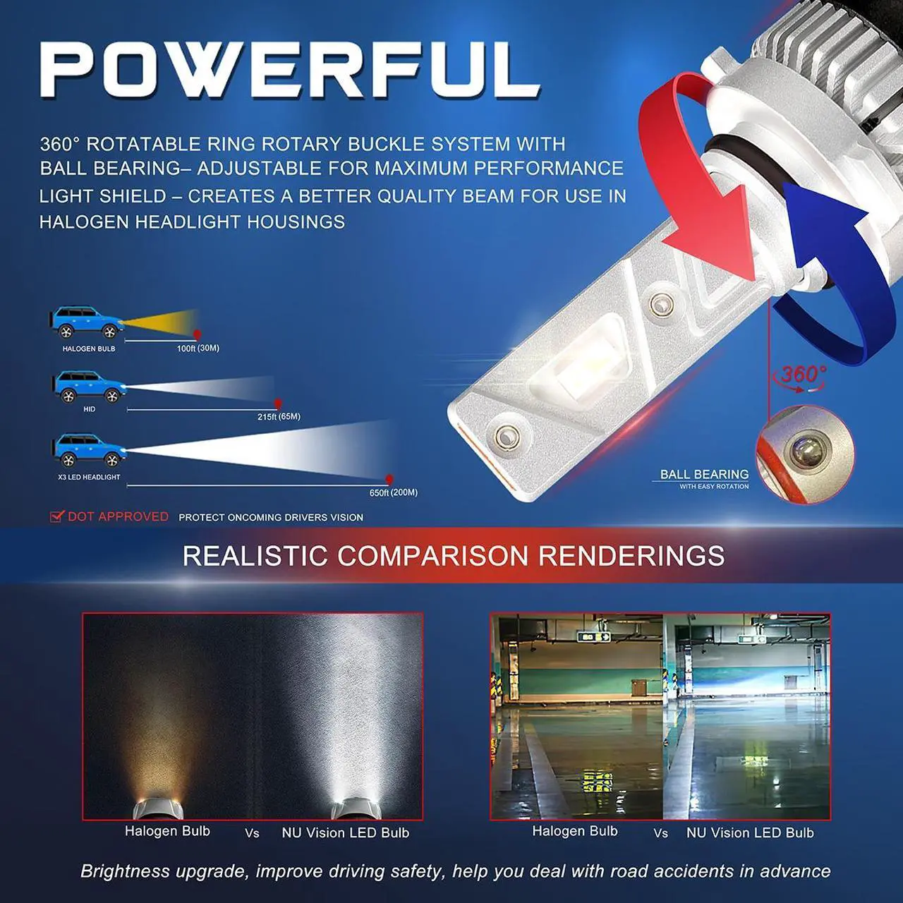 Alt view image 4 of 7 - NUVISION LIGHTING NVL-FOC-9006 NUVISION LIGHTING Pair 9006 HB4 LED Headlight Bulbs 12000LM 70W Bright LED High/Low Beam Conversion Kit w/ Cooling Fan