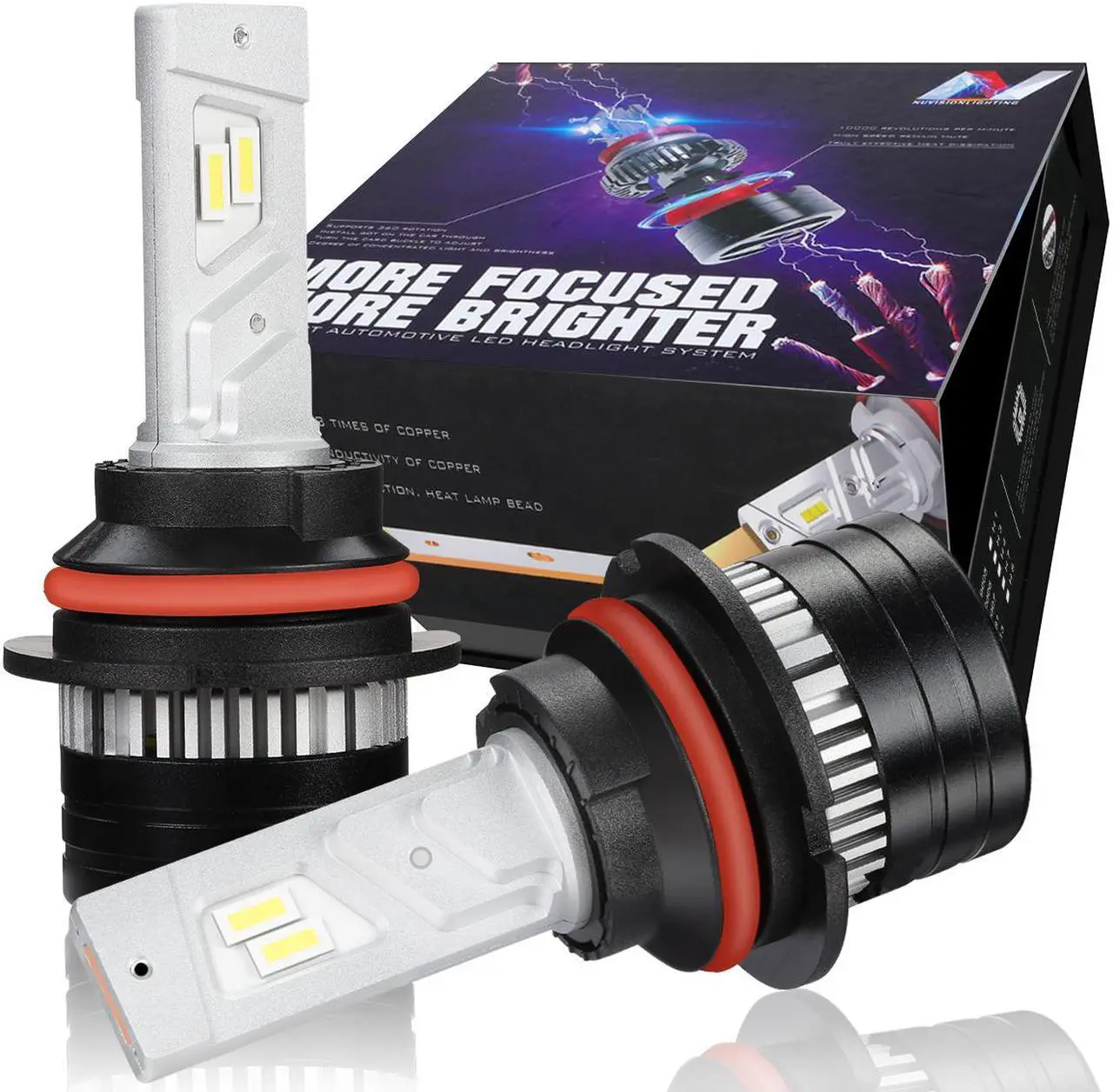 Main image of NUVISION LIGHTING NVL-FOC-9007 NUVISION LIGHTING Pair 9007 HB5 LED Headlight Bulbs 12000LM 70W Bright LED High/Low Beam Conversion Kit w/ Cooling Fan