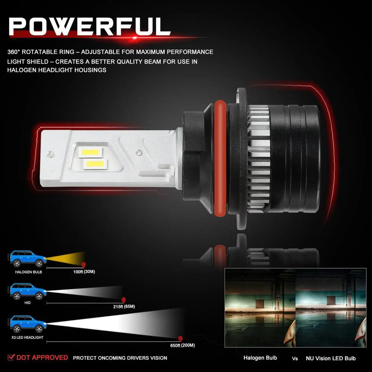 Alt view image 5 of 7 - NUVISION LIGHTING NVL-FOC-9007 NUVISION LIGHTING Pair 9007 HB5 LED Headlight Bulbs 12000LM 70W Bright LED High/Low Beam Conversion Kit w/ Cooling Fan