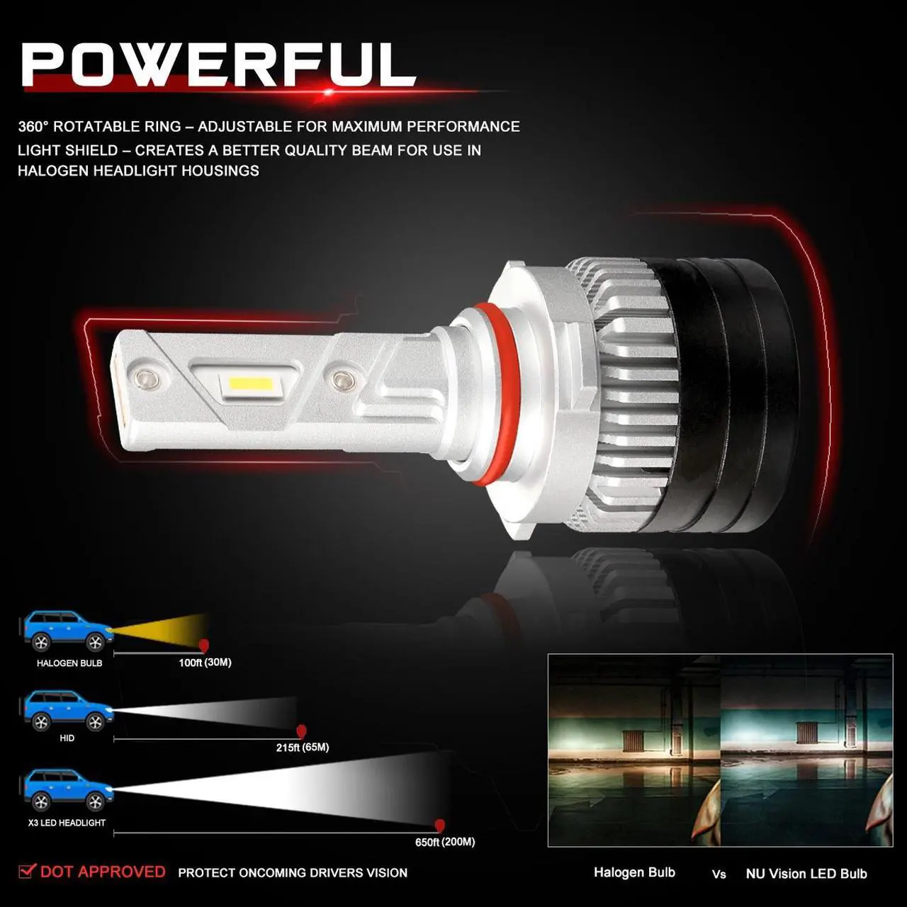 Alt view image 5 of 7 - NUVISION LIGHTING NVL-FOC-9005 NUVISION LIGHTING Pair 9005 HB3 H10 LED Headlight Bulbs 12000LM 70W Bright LED High/Low Beam Conversion Kit w/ Cooling Fan