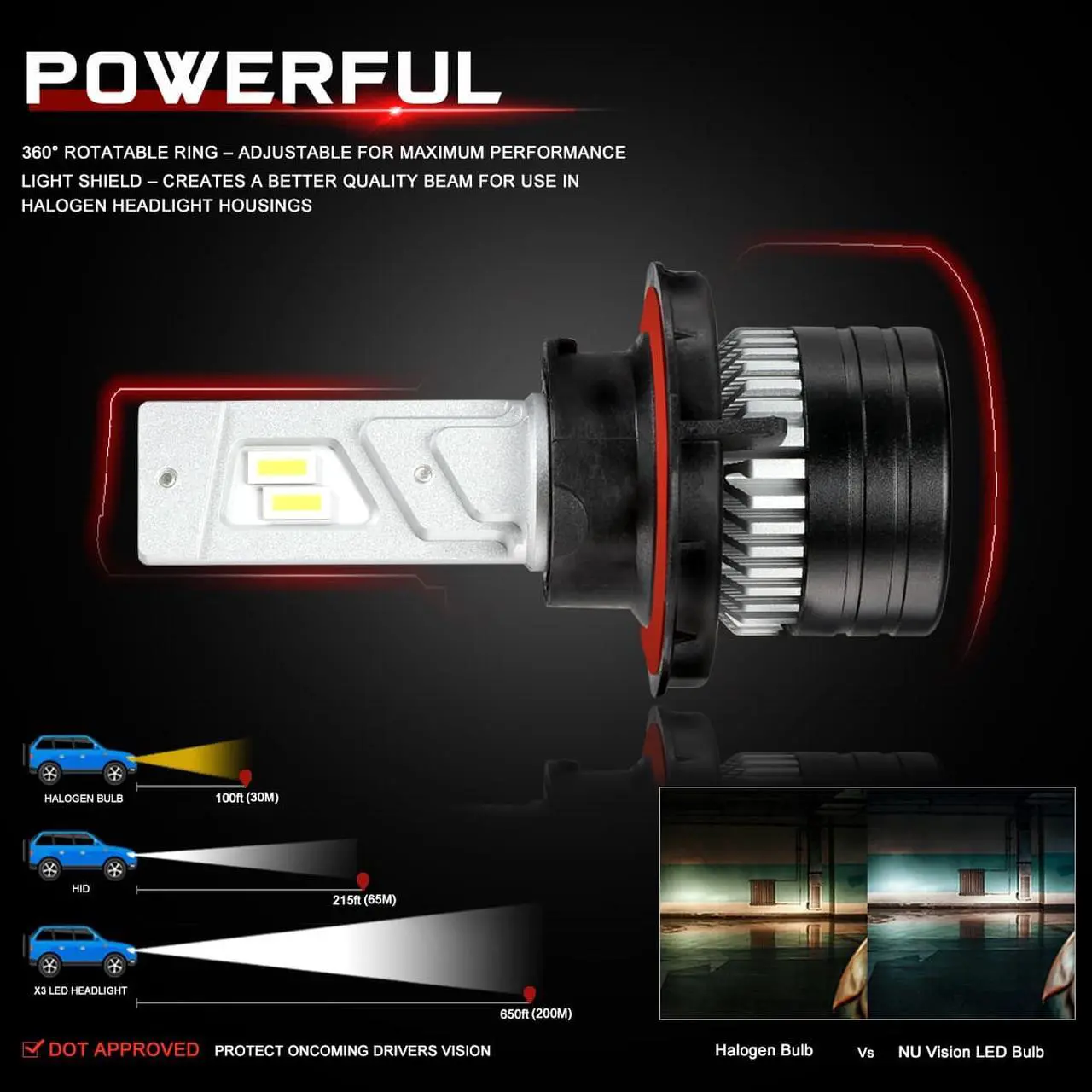 Alt view image 5 of 7 - NUVISION LIGHTING NVL-FOC-H13 NUVISION LIGHTING Pair H8 H9 H11 LED Headlight Bulbs 12000LM 70W Bright LED High/Low Beam Conversion Kit w/ Cooling Fan