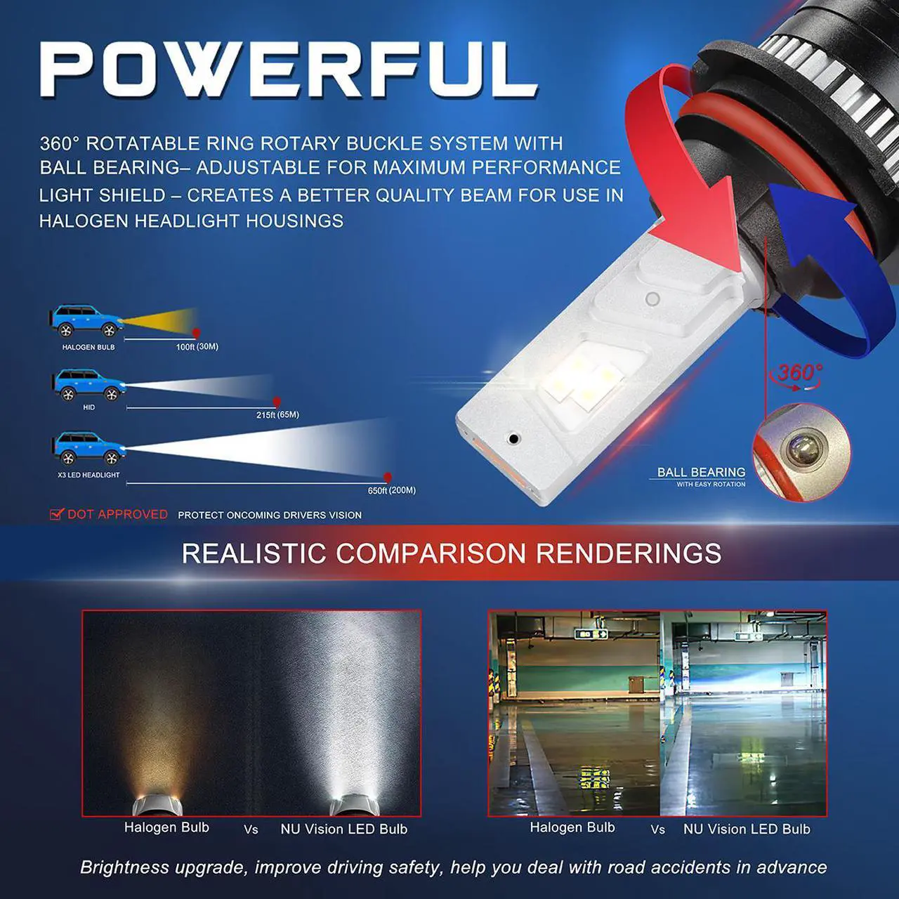 Alt view image 4 of 7 - NUVISION LIGHTING NVL-FOC-9007 NUVISION LIGHTING Pair 9007 HB5 LED Headlight Bulbs 12000LM 70W Bright LED High/Low Beam Conversion Kit w/ Cooling Fan