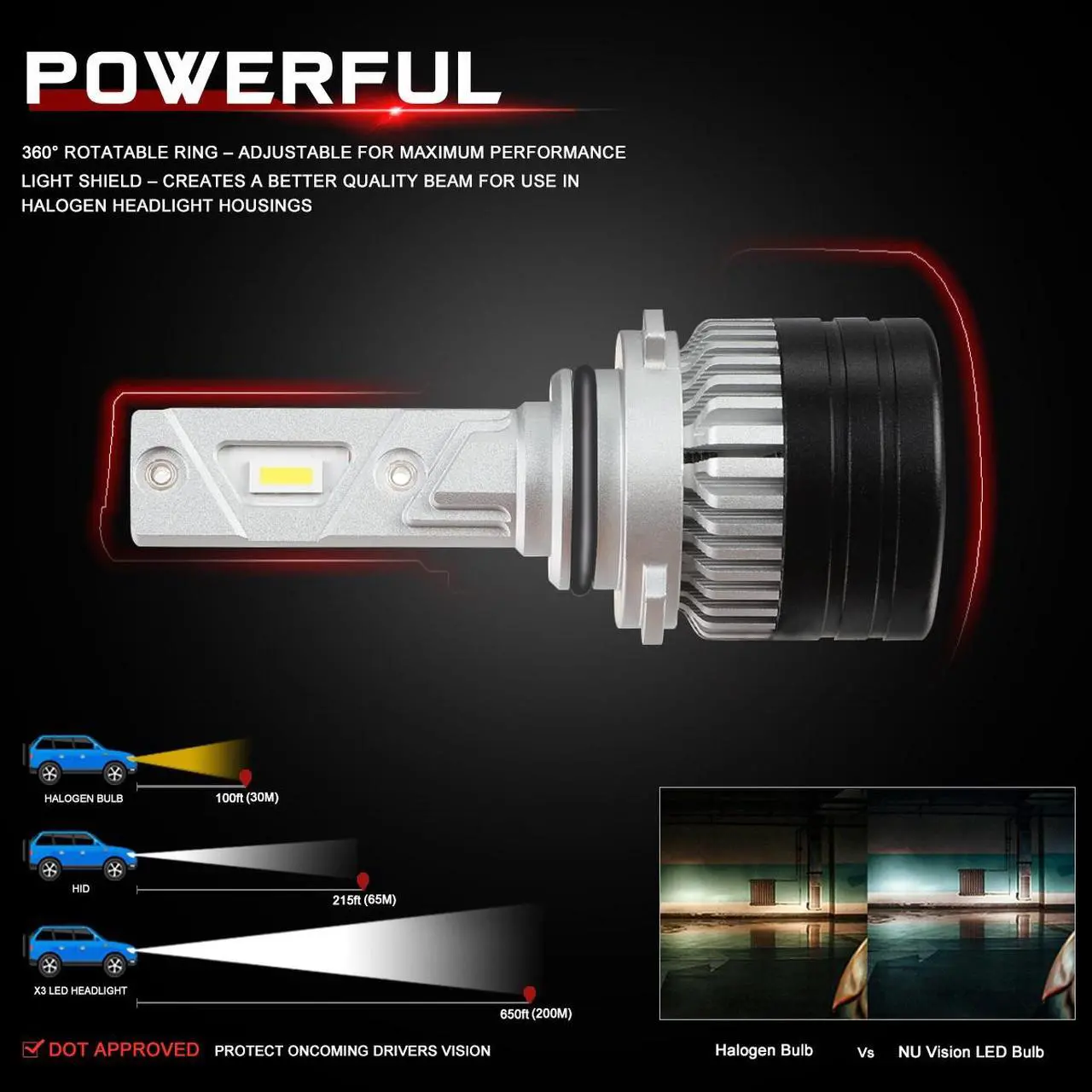 Alt view image 5 of 7 - NUVISION LIGHTING NVL-FOC-9006 NUVISION LIGHTING Pair 9006 HB4 LED Headlight Bulbs 12000LM 70W Bright LED High/Low Beam Conversion Kit w/ Cooling Fan
