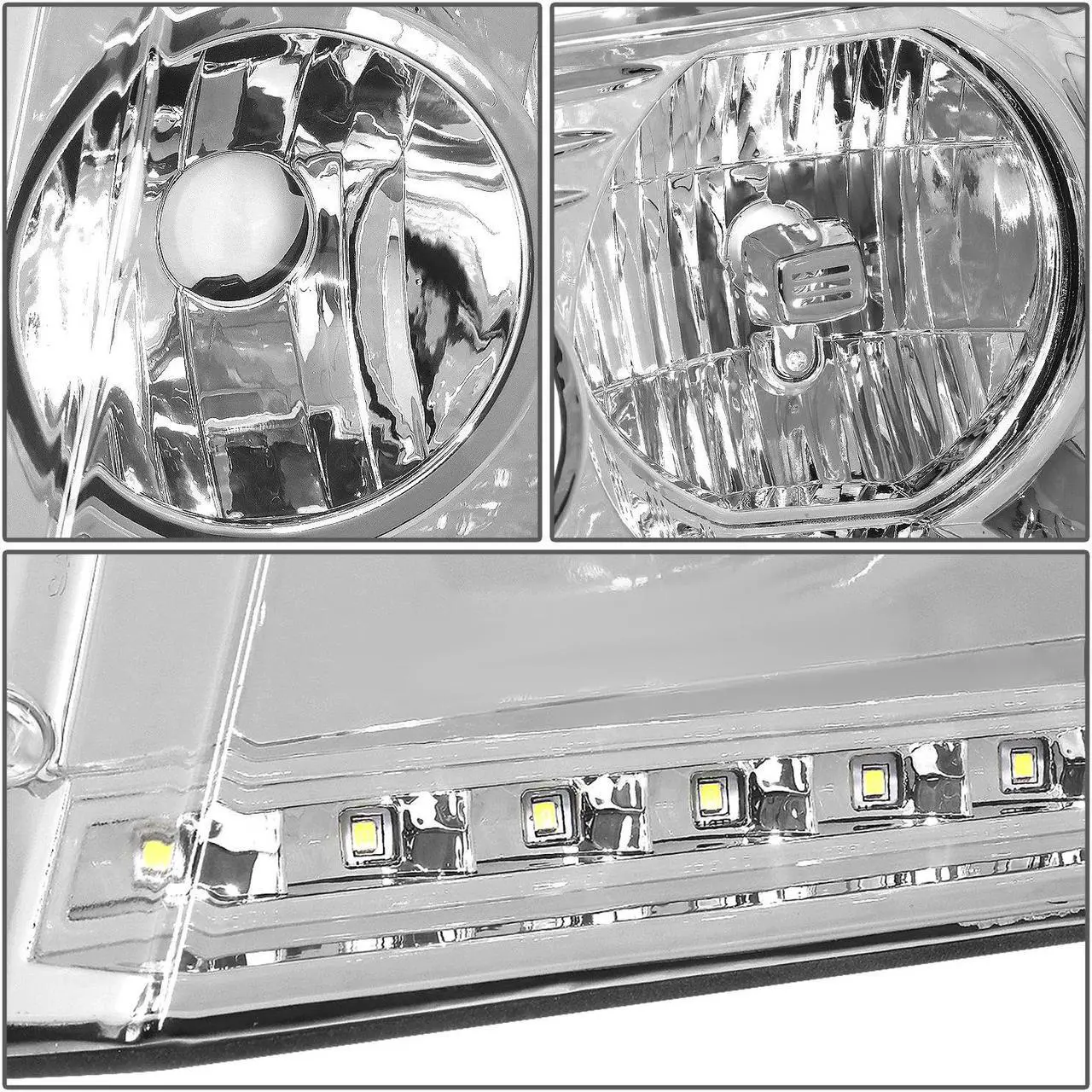 Alt view image 5 of 7 - DNA Motoring HL-LED-F15004-CH-AM For 2004 to 2008 Ford F-150 Lincoln Mark LT LED DRL Chrome Housing Amber Corner Halogen Headlight Replacement 05 06 07