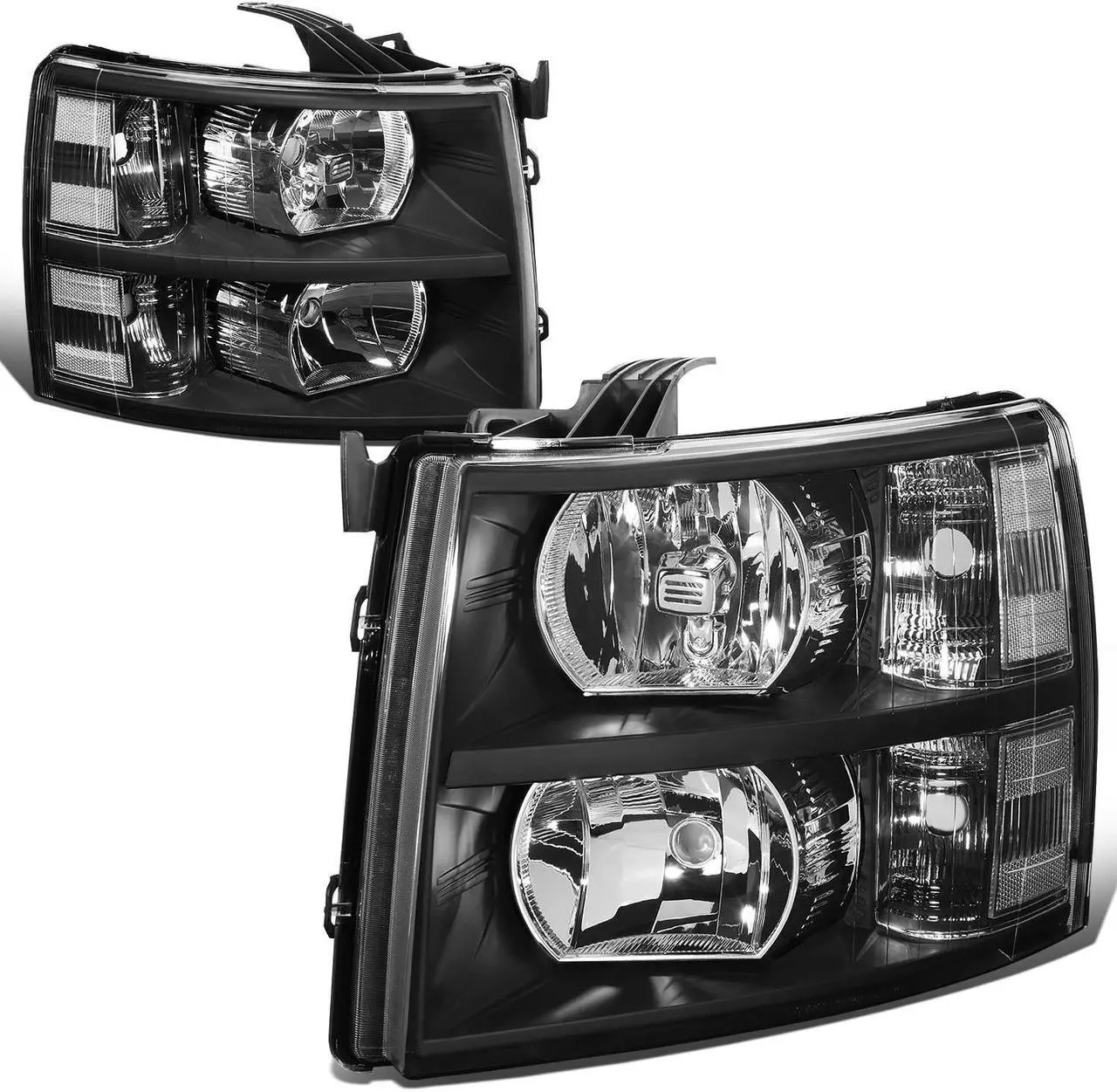 Main image of DNA Motoring HL-OH-CSIL07-BK-CL1 For 2007 to 2013 Chevy Silverado 1500 2500HD 3500HD Headlight Black Housing Clear Corner Headlamp 08 09 10 11 12 Left + Right