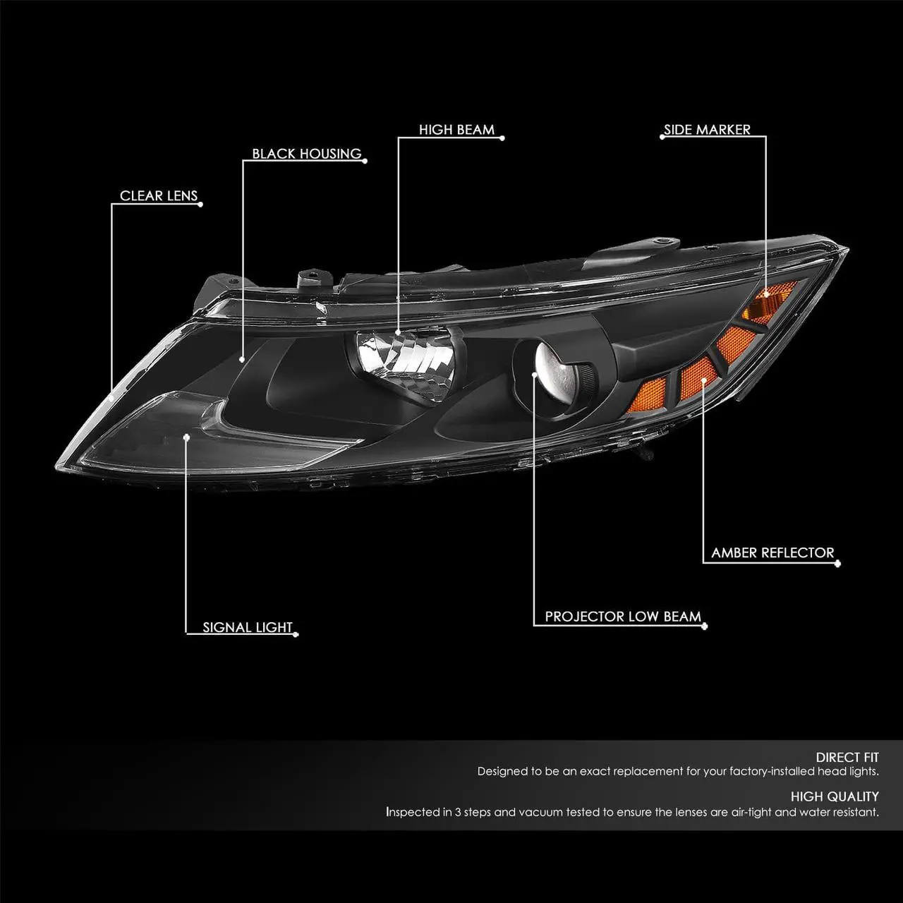 Alt view image 2 of 7 - For 11-13 Optima Non-Hybrid Factory Style Black Housing Amber Corner Projector Headlight Lamps 12 2012