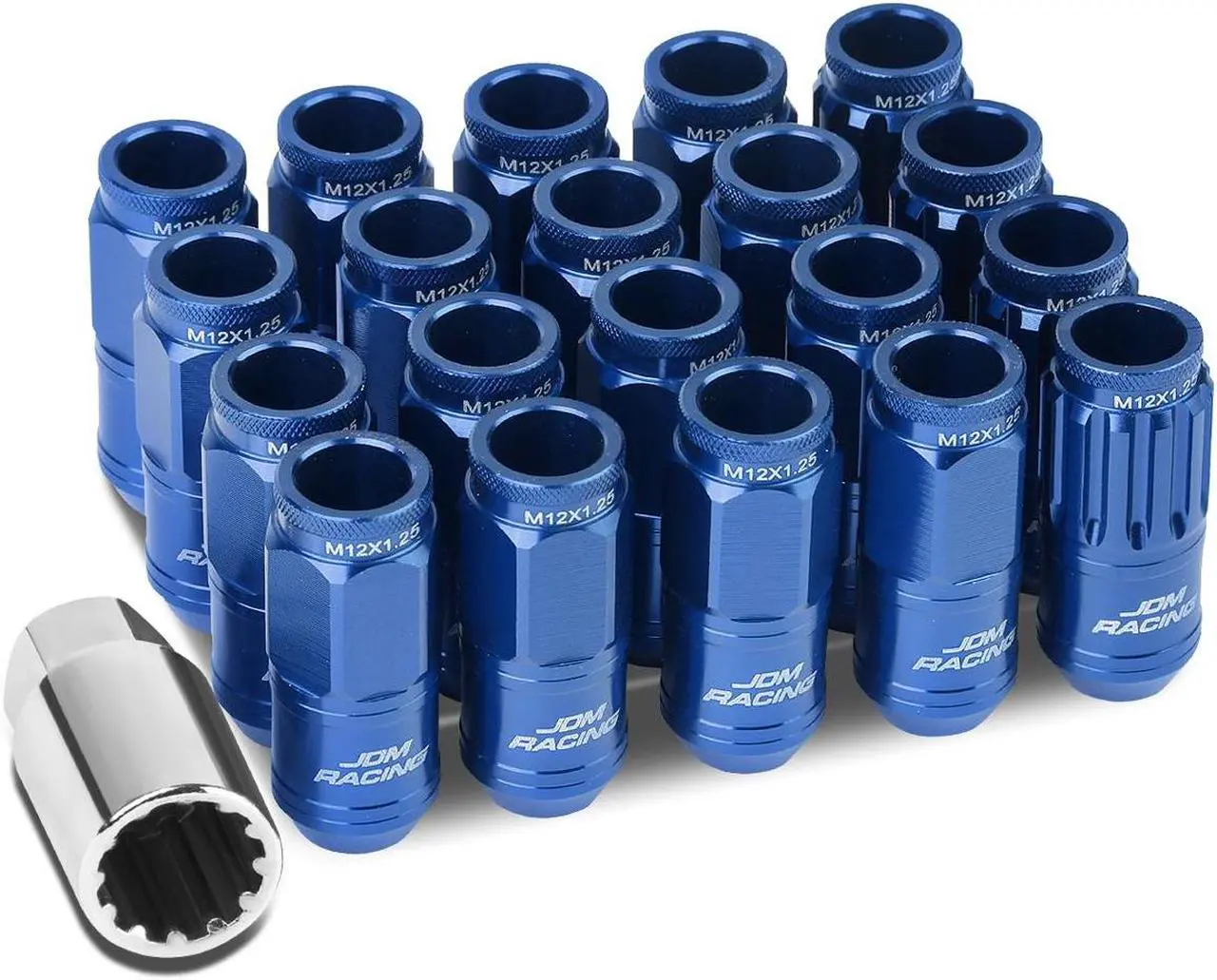Main image of DNA Motoring LN-ZTL-9015-125-BL 16-Piece M12 x 1.25 Aluminum Alloy Wheel Lug Nuts + 4 x Lock Nut + 1 x Lock Nut Key (Blue)