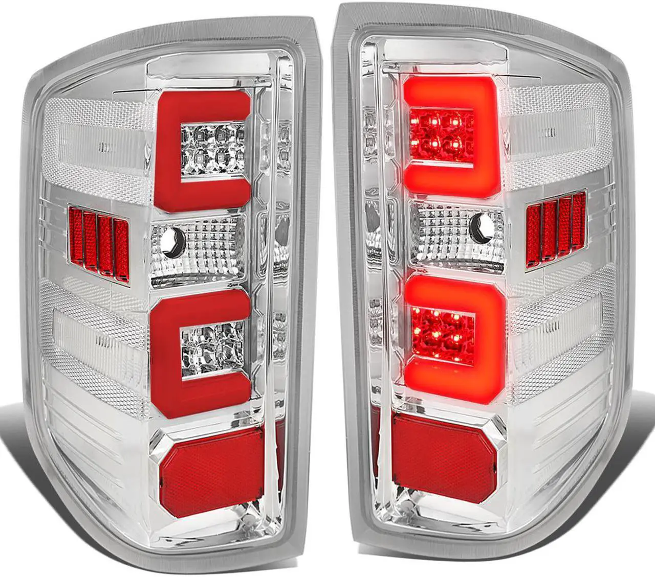 Main image of DNA Motoring TL-CSIL15-LED-RD3D-CH-CL For 2014-2019 Chevy Silverado / GMC Sierra 1500 2500 3500 HD Red 3D LED Light Bar Tail Lights ( Chrome Housing Clear lens )