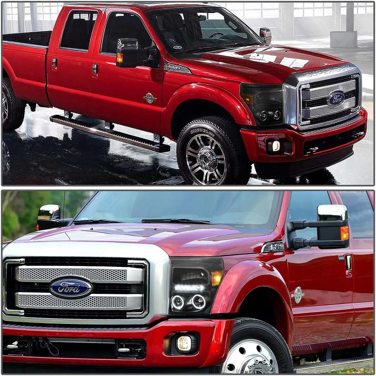 Alt view image 7 of 7 - DNA Motoring HL-HPL-LED-FSU13-BK-AM For 2011 to 2016 Ford F250 F350 F450 F550 Super Duty LED DRL Strip Dual Halo Ring Projector Headlight Black Housing Amber Corner Headlamp 12 13 14