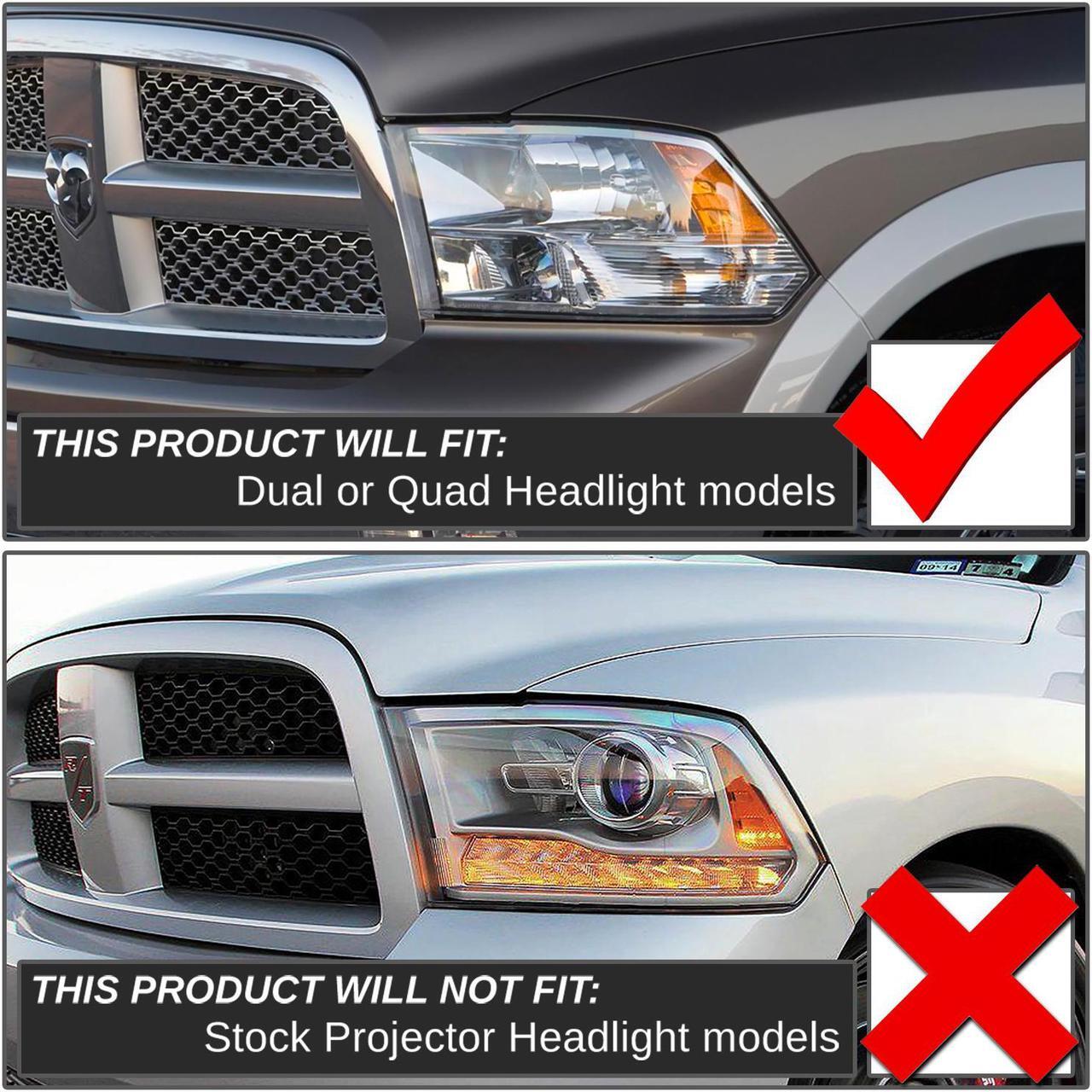 Alt view image 5 of 7 - DNA Motoring HL-OH-DR09QUA-CH-AM For 2009 to 2018 Dodge Ram Truck 1500 2500 3500 Pair Headlight Chrome Housing Amber Corner Headamp - 4th Gen 10 11 12 13 14 15 16