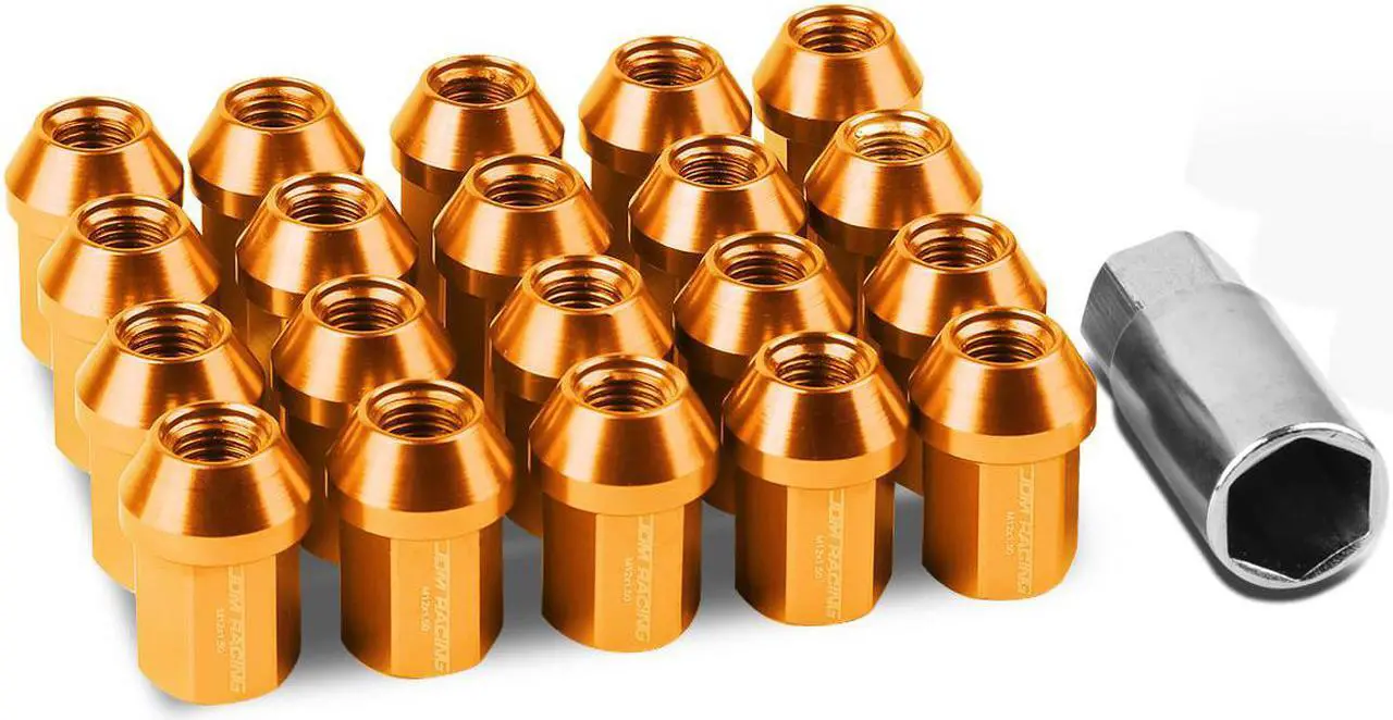 Main image of 20-Piece M12 x 1.5 Aluminum Alloy Wheel Lug Nuts + Deep Drive Extension (Orange)