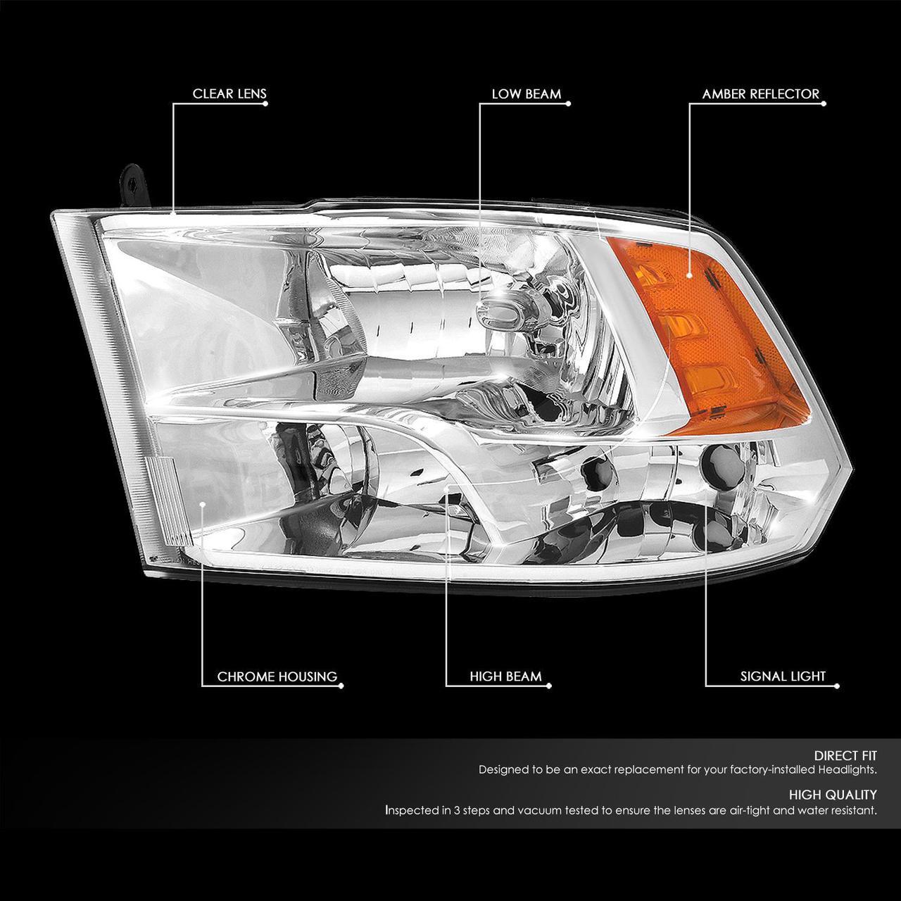 Alt view image 2 of 7 - DNA Motoring HL-OH-DR09QUA-CH-AM For 2009 to 2018 Dodge Ram Truck 1500 2500 3500 Pair Headlight Chrome Housing Amber Corner Headamp - 4th Gen 10 11 12 13 14 15 16