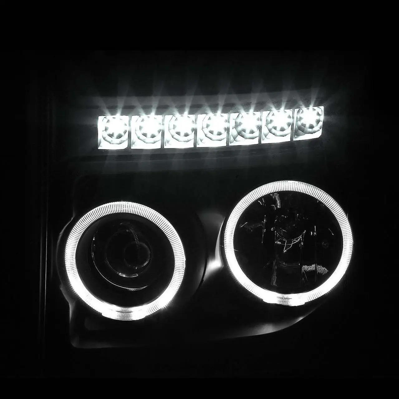 Alt view image 4 of 7 - DNA Motoring HL-HPL-LED-FSU13-BK-AM For 2011 to 2016 Ford F250 F350 F450 F550 Super Duty LED DRL Strip Dual Halo Ring Projector Headlight Black Housing Amber Corner Headlamp 12 13 14