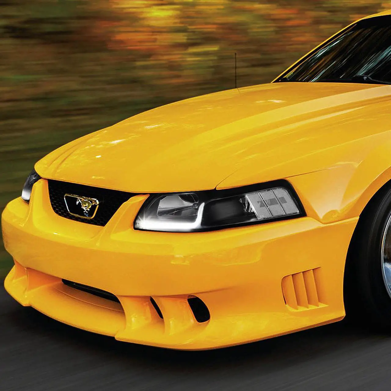 Alt view image 7 of 7 - DNA Motoring HL-LB-FM99-BK-CL1 For 1999 to 2004 Ford Mustang LED Daytime Running Light Bar Headlight Black Housing Clear Corner Headlamp 00 01 02 03 Left + Right