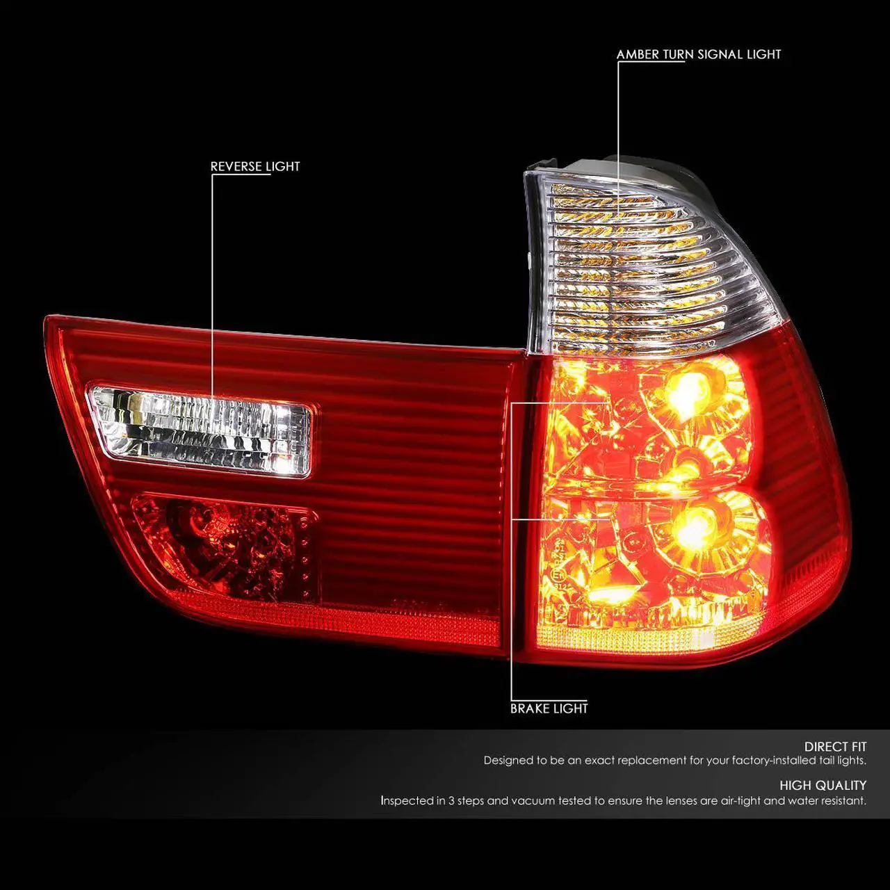 Alt view image 2 of 5 - DNA Motoring TL-E53X500-CL-RD For 2000 to 2006 BMW E53 X5 Pair of Chrome Housing Red Rear Tail Brake+Corner Signal Light 01 02 03 04 05