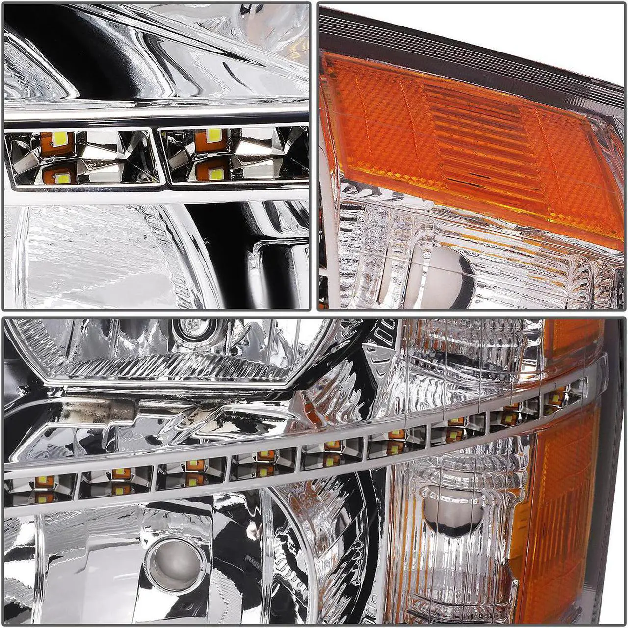 Alt view image 4 of 7 - DNA Motoring HL-LED-CSIL07-CH-AM For 2007 to 2014 Chevy Silverado 1500 2500 3500 LED DRL Strip Headlight Chrome Housing Amber Corner Headlamp 08 09 10 11 12 13 Left + Right