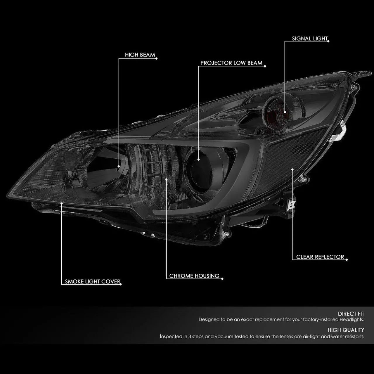 Alt view image 2 of 7 - DNA Motoring HL-OH-SLEG13-SM-CL1 For 2010 to 2014 Subaru Outback Legacy Pair Projector Headlight Smoked Housing Clear Side Headlamps 11 12 13 Left + Right