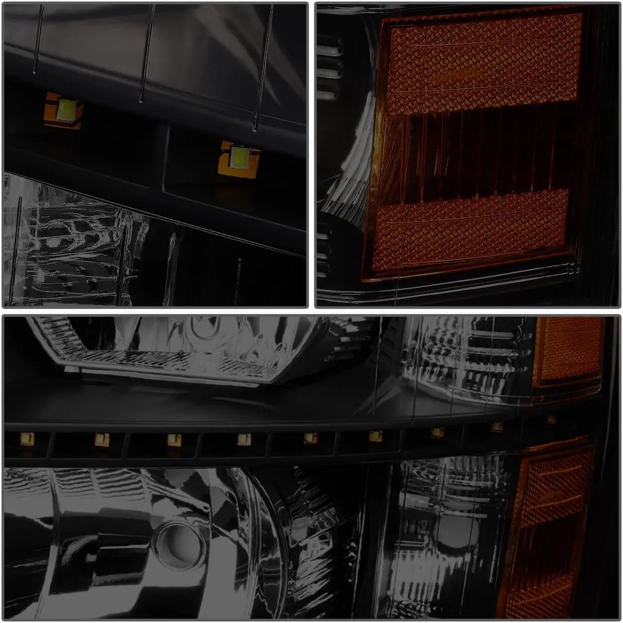 Alt view image 4 of 6 - DNA Motoring HL-LED-CSIL07-BK-SM-AM For 2007 to 2014 Chevy Silverado 1500 2500 3500 LED DRL Strip Headlight Smoked Housing Amber Corner Headlamp 08 09 10 11 12 13 Left + Right